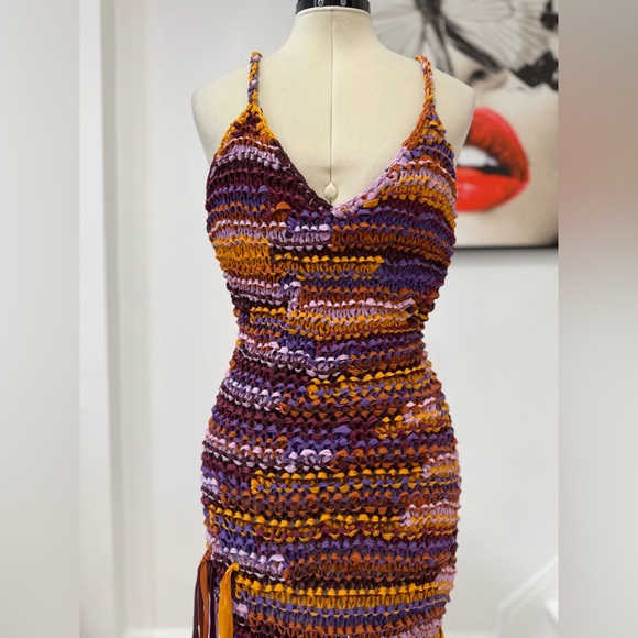 ULLA JOHNSON Emmalina Crochet Fringe Cotton & Silk Maxi Dress in Violet Orange - Picture 6 of 14